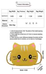 Lindo bolso de hombro de gato de dibujos animados para niños PU cuero bolso cruzado pequeño.