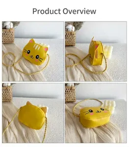Bonito bolso cruzado de gato amarillo para niños, monedero de dibujos animados de cuero PU.