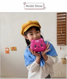 Lindo bolso bandolera de gato de dibujos animados para niños, bolso cruzado de cuero PU para niñas.