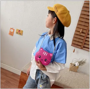 Bonito bolso cruzado de cuero PU de gato rosa para niños, elegante bolsa mensajera de dibujos animados.