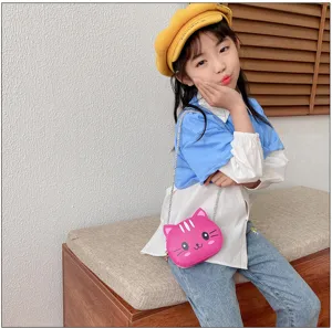 Lindo bolso bandolera de gato rosa para niños de cuero PU bolso mensajero para niñas pequeñas