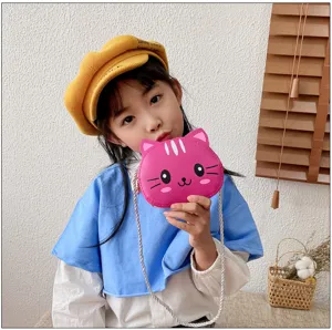 Bonito bolso cruzado de gato rosa para niños, lindo monedero de cuero PU para niñas pequeñas.