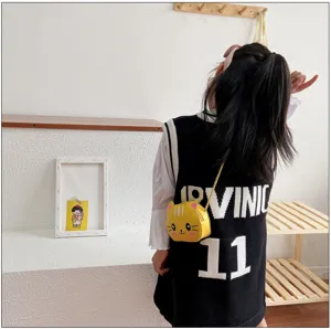 Lindo bolso cruzado infantil con diseño de gato, pequeño monedero de cuero sintético PU.