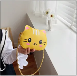 Lindo bolso de hombro de cuero PU de gato amarillo para niños pequeño monedero diseño