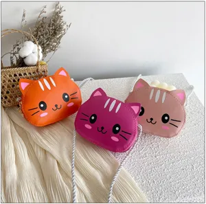 Bonito bolso cruzado de gato de dibujos animados para niños, monedero de cuero PU, bolso diario dulce.