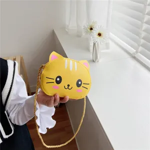 Bonito bolso cruzado de gato de dibujos animados de cuero PU, adorable monedero para niños y niñas.