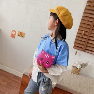 Bolso cruzado lindo gato rosa de dibujos animados de cuero PU para niños elegante bolso