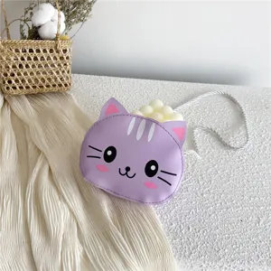 Bonito bolso de hombro gato morado de dibujos animados para niños monedero de PU
