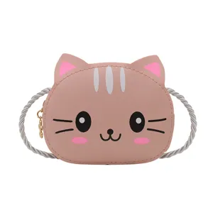 Bolso cruzado lindo gato de dibujos animados para niños de cuero PU monedero.