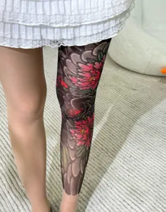 Summer sheer tattoo tights anti-snag floral print high stretch fashion pantyhose for women