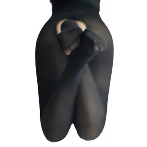 Sexy black crotchless pantyhose for women, sheer elastic intimate sexy lingerie tights.