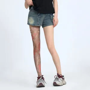 Detailed view of summer thin anti-snag tattooed pantyhose featuring unique fish leg print design.