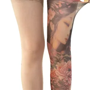 Fashion tattoo pantyhose summer thin anti-snagging floral print elastic women hosiery