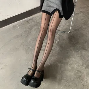 Donne sexy collant nero trasparente ultra sottile con linee verticali incrociate gambe