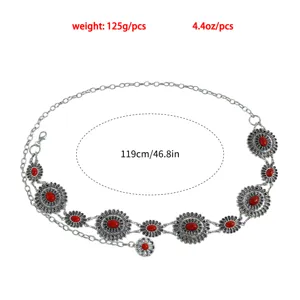 Vintage antique silver alloy floral waist chain gothic body chain for women fashion belt.
