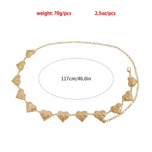Cadena de cintura con corazones dorados para mujer, cinturón vintage de metal con dijes.