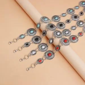 Vintage silver tone alloy floral waist chain gothic body jewelry stylish bohemian belly belt.