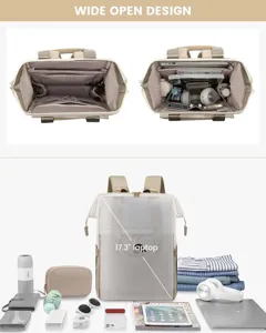 Große Laptop-Rucksack für Damen, weites Öffnungsdesign, multifunktionale Reisetasche.