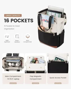 Detailansicht des Laptop-Rucksacks mit 16 Fächern und großer Kapazität für Reise und Alltag.