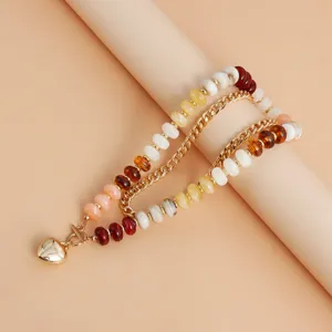 Collar de cuentas multicapa vintage con cierre OT de corazón y cuentas de colores chic