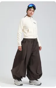 Casual loose wide-leg ski pants and cozy fleece jacket set for winter outdoor sports.