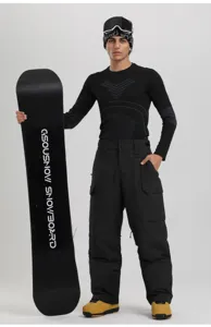 Men's waterproof windproof cargo ski pants in black, perfect for outdoor winter sports.