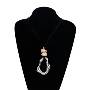 Stylish irregular hollow pendant necklace with velvet cord for women fashion daily wear