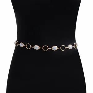 Κομψή χρυσή μεταλλική ζώνη μέσης με απομιμήσεις λίθων vintage στυλ για γυναικείο φόρεμα