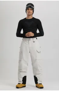 Winter waterproof cargo ski pants for men and women, thickened windproof outdoor snow pants.