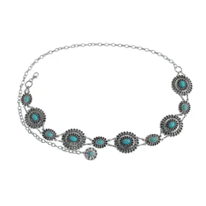 Vintage Silver Turquoise Floral Alloy Waist Chain Gothic Body Chain Jewelry for Women