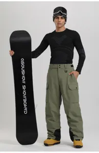 Waterproof thickened cargo ski pants for outdoor winter sports, straight fit, durable and warm.
