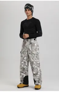 Men's winter waterproof windproof cargo ski pants thermal outdoor snow snowboard trousers