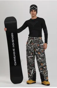 Men's waterproof thickened cargo ski pants for winter outdoor snow sports, straight fit.