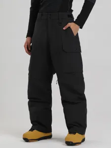 Winter waterproof windproof cargo ski pants for men and women, straight thermal snow trousers.