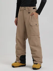 Winter waterproof cargo ski pants for men, thickened windproof outdoor snow pants with pockets.