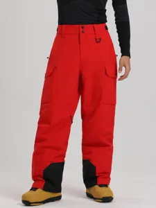 Winter waterproof windproof cargo ski pants for men and women, thick outdoor snow pants.