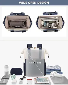 Grosse Kapazitaet Damen Laptop Rucksack stilvoller Reisebuchrucksack mit weitem offenem Design