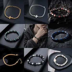 Bracelet Croix en Acier Inoxydable Titane pour Hommes Femmes Hip-hop Vintage Strass Sculpté Perles Chaîne Bracelet Bijoux Cadeau