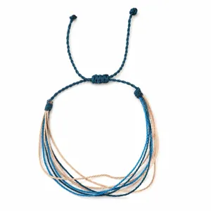 Bracciale intrecciato regolabile, corda multistrato blu e beige dal design minimalista
