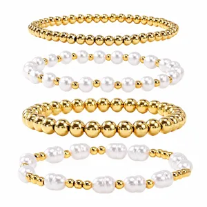 Femme Or Perle Bracelet Set Superpose Empilable Rond Perle Bijoux Cadeau Tendance