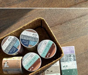 Original winter series washi tape with cute spotted dog and daily planner numbers for journaling.