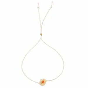 Dames bloem platte knoop touw armband, witte gewoven verstelbare frisse stijl armband.