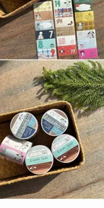 Winter series washi tape roll with date numbers, letters, and cute dog design for journaling.
