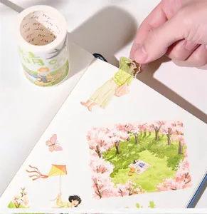 Decorative spring-themed washi tape and die-cut stickers set for journal crafting and planning.