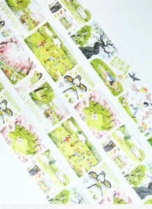 Spring scenery washi tape for journaling, decorative die-cut tape for DIY crafting and planners.