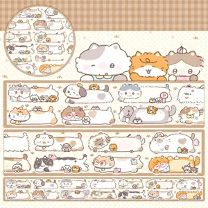 Cute cat washi sticker roll set, writable memo tape for journal decoration and cute stationery.
