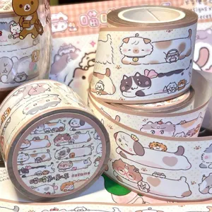 Cute cat and dog washi tape rolls, writable sticker tape for journal and scrapbooking DIY.