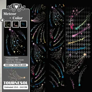 Close-up detail of starfall color washi sticker roll, transparent glittering sandy finish.