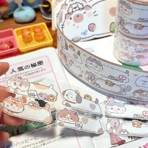 Cute Barbapapa cartoon washi tape and memo sticker roll for journaling and DIY crafts.