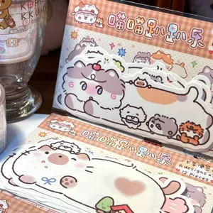 Cute cartoon cat sticky notes detail showing various adorable poses on quality paper.
